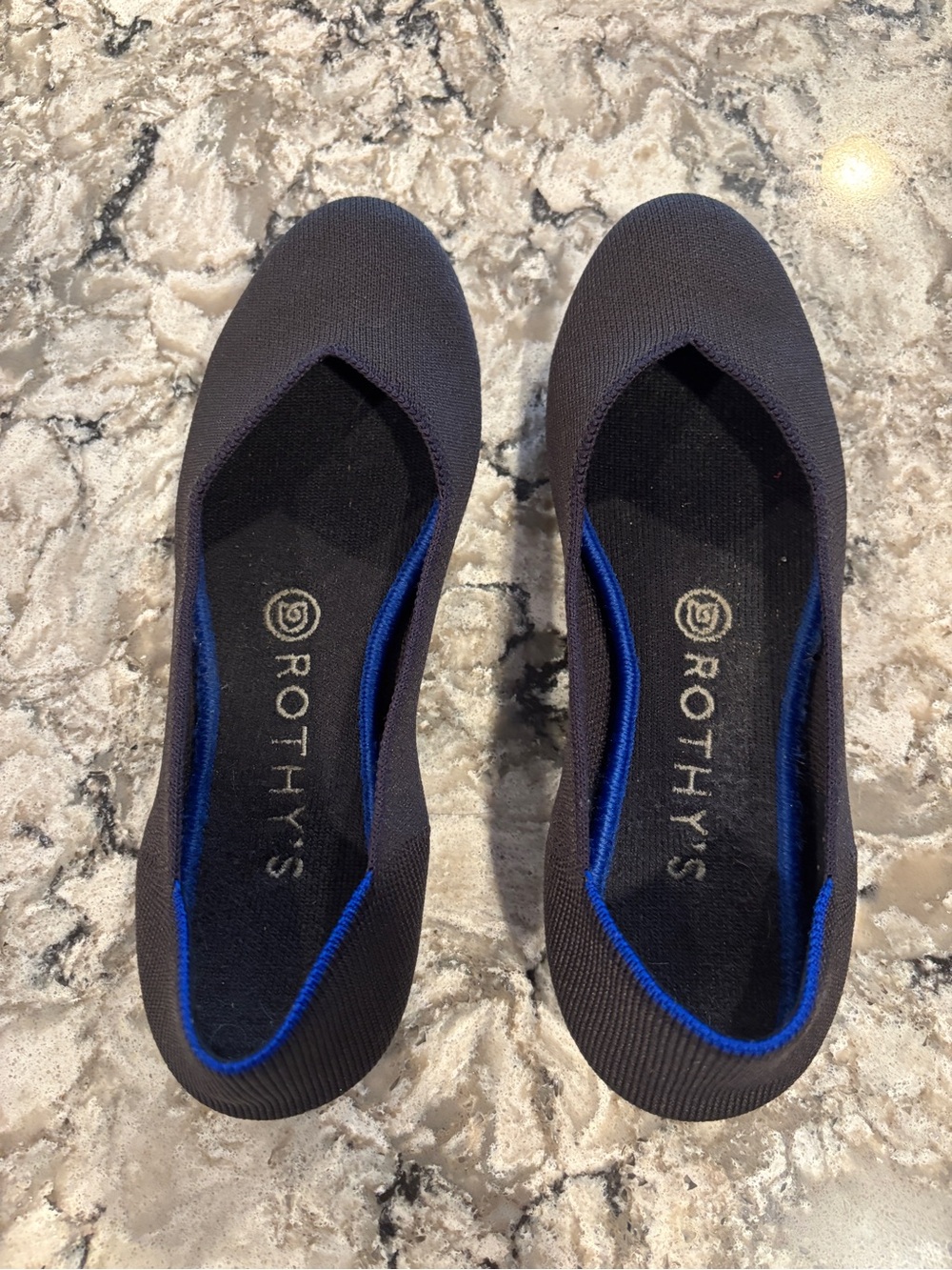 Rothy's Charcoal Gray Flats with Blue Trim size 7